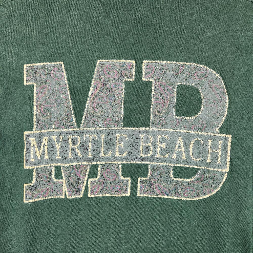 Vintage Myrtle Beach Shirt Mens XL Green MB Paisley Logo Graphic Tee USA 90s NC